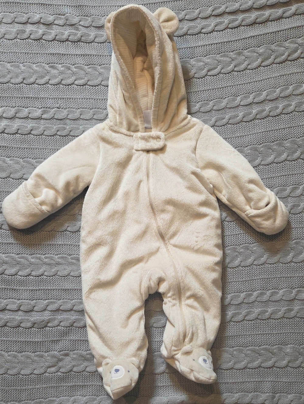 Carter's Just One You Fleece Pram Suit Baby Unisex 3M White Hooded Bear Ears
